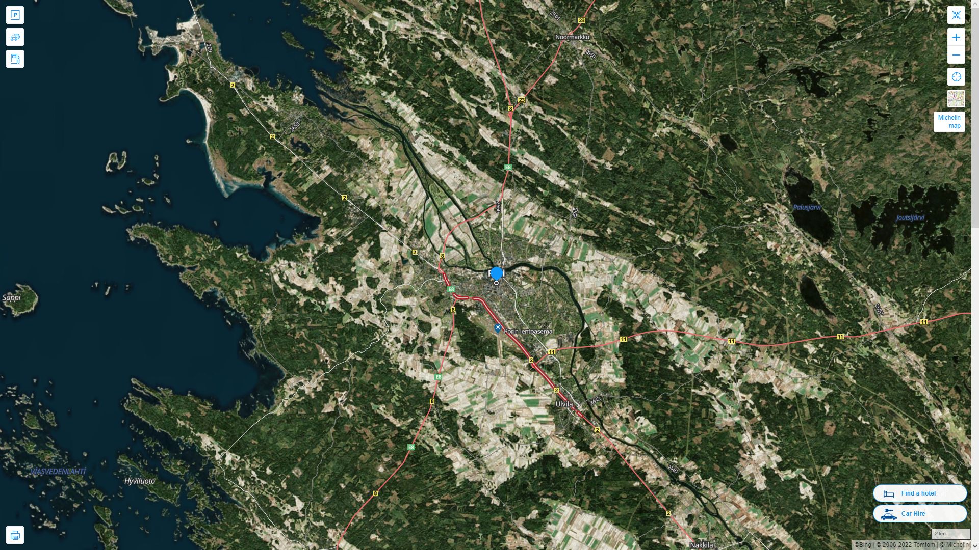 Pori Finlande Autoroute et carte routiere avec vue satellite